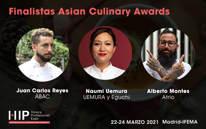 Juan Carlos Reyes (Àbac), Alberto Montes (Atrio) y Naumi Uemura, finalistas del concurso ‘Mejor receta asiática de España’
